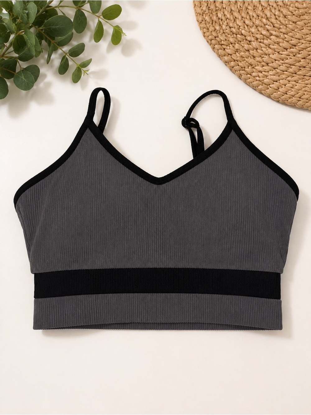 NWT Born Primitive Cut of Line Ribbed Sports Bra Gray Black Size Small Athletic